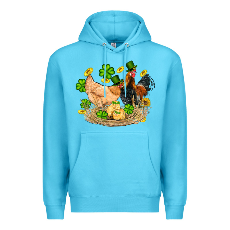 St Patricks Day Farm Chicken Rooster Chick  Shamrock Gold Premium Hoodie by Artiststas | Teevron