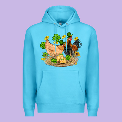 St Patricks Day Farm Chicken Rooster Chick  Shamrock Gold Premium Hoodie Designed By Artiststas