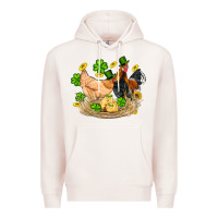 Pale Pink st patricks day farm chicken rooster chick  shamrock gold Premium Hoodie - Artiststas