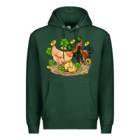 Sports Green st patricks day farm chicken rooster chick  shamrock gold Premium Hoodie - Artiststas