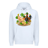 White st patricks day farm chicken rooster chick  shamrock gold Premium Hoodie - Artiststas