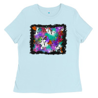 Baby Blue halloween ghost and turquoise glitter background Ladies Tee - BundleAndBundleShop