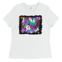 White halloween ghost and turquoise glitter background Ladies Tee - BundleAndBundleShop