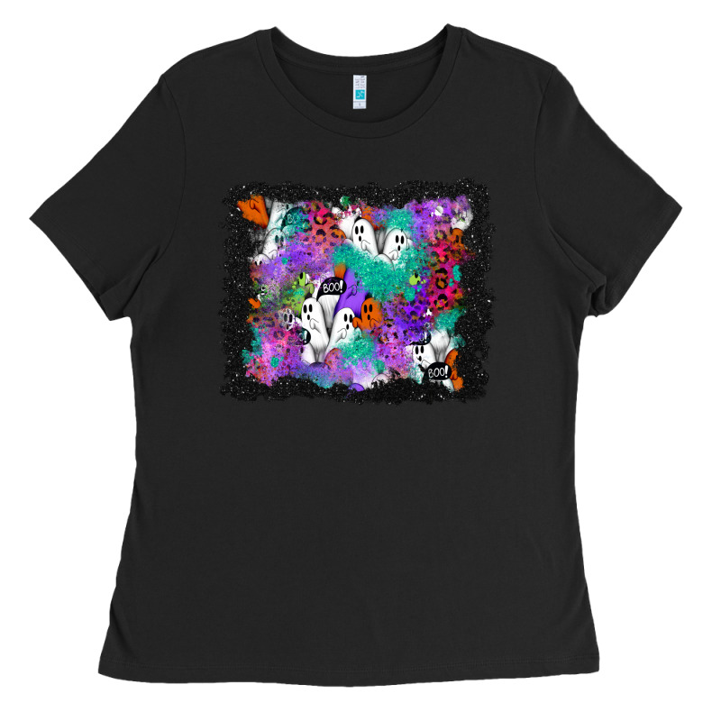Halloween Ghost And Turquoise Glitter Background Ladies Tee by BundleAndBundleShop | Teevron