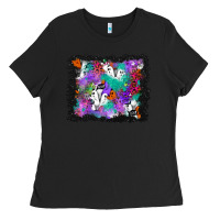 Black halloween ghost and turquoise glitter background Ladies Tee - BundleAndBundleShop