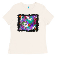 Bone halloween ghost and turquoise glitter background Ladies Tee - BundleAndBundleShop