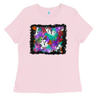 Bubblegum Pink halloween ghost and turquoise glitter background Ladies Tee - BundleAndBundleShop