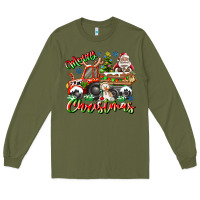 Army Green Merry Christmas  tractor Long Sleeve Tee - CowhideDigitalArt