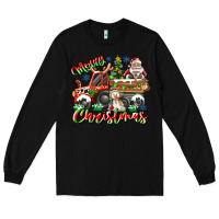 Black Merry Christmas  tractor Long Sleeve Tee - CowhideDigitalArt