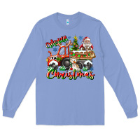Colony Blue Merry Christmas  tractor Long Sleeve Tee - CowhideDigitalArt