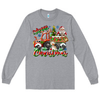 Heather Grey Merry Christmas  tractor Long Sleeve Tee - CowhideDigitalArt
