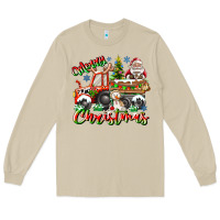 Mushroom Merry Christmas  tractor Long Sleeve Tee - CowhideDigitalArt
