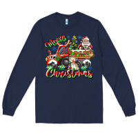 Navy Merry Christmas  tractor Long Sleeve Tee - CowhideDigitalArt
