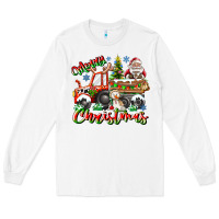 White Merry Christmas  tractor Long Sleeve Tee - CowhideDigitalArt