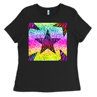 Black zebra glitter star seamless pattern Ladies Tee - BundleAndBundleShop
