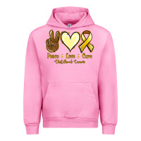 Fuchsia Pink Peace Love Cure Childhood Cancer Urban Hoodie - Jasminsmagicworld