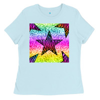 Baby Blue zebra glitter star seamless pattern Ladies Tee - BundleAndBundleShop