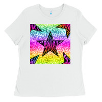 White zebra glitter star seamless pattern Ladies Tee - BundleAndBundleShop