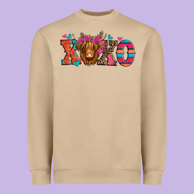 Xoxo Valentine's Day Highland Cow Heavyweight Sweatshirt Designed By Jasminsmagicworld