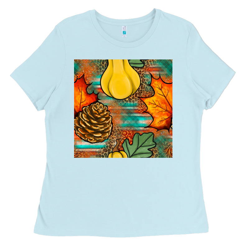 Fall Pumpkins Seamless Pattern Ladies Tee by BundleAndBundleShop | Teevron