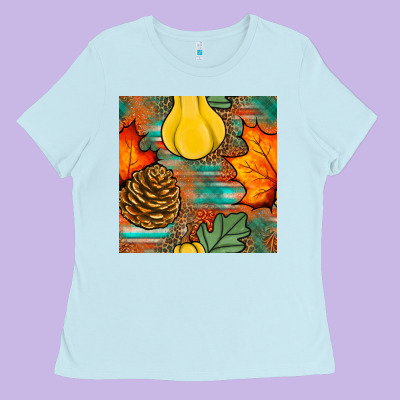 Fall Pumpkins Seamless Pattern Ladies Tee Designed By Bundleandbundleshop
