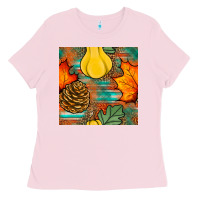 Bubblegum Pink fall pumpkins seamless pattern Ladies Tee - BundleAndBundleShop