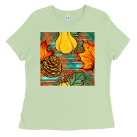 Matcha fall pumpkins seamless pattern Ladies Tee - BundleAndBundleShop