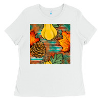 White fall pumpkins seamless pattern Ladies Tee - BundleAndBundleShop