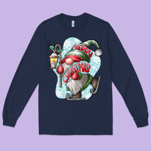 Merry Christmas Gnome Long Sleeve Tee Designed By Cowhidedigitalart
