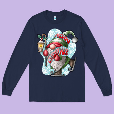 Merry Christmas Gnome Long Sleeve Tee Designed By Cowhidedigitalart