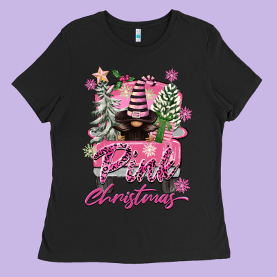 Pink Christmas Truck Gnome Ladies Tee Designed By Fadigitalartstudio