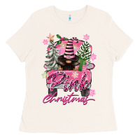 Bone Pink Christmas Truck Gnome Ladies Tee - FaDigitalArtStudio