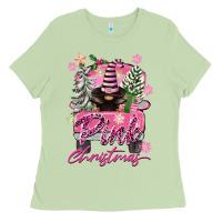 Matcha Pink Christmas Truck Gnome Ladies Tee - FaDigitalArtStudio