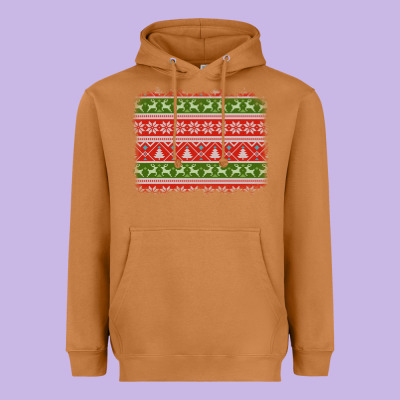 Knitted Christmas Reindeer Pine Tree Background Heavyweight Hoodie Designed By Jasminsmagicworld
