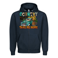 Navy country roads take me home vintage truck Zipper Hoodie - Jasminsmagicworld