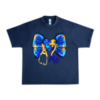 Navy Down Syndrome Ribbon Urban Heavy Tee - CowhideDigitalArt