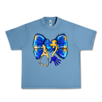Pebble Blue Down Syndrome Ribbon Urban Heavy Tee - CowhideDigitalArt