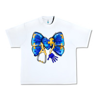 White Down Syndrome Ribbon Urban Heavy Tee - CowhideDigitalArt