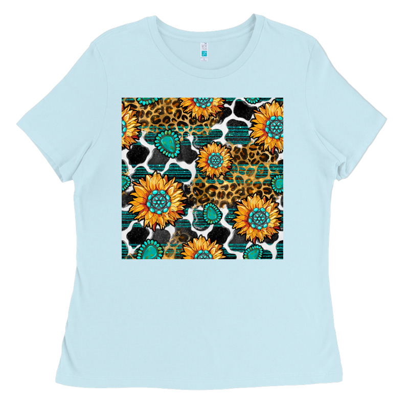 Gemstone Sunflower Leopard Seamless Pattern Ladies Tee by BundleAndBundleShop | Teevron