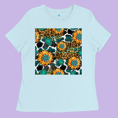 Gemstone Sunflower Leopard Seamless Pattern Ladies Tee Designed By Bundleandbundleshop