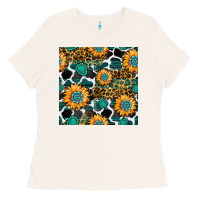 Bone gemstone sunflower leopard seamless pattern Ladies Tee - BundleAndBundleShop