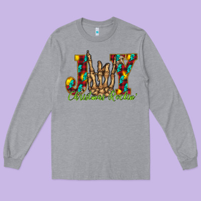 Joy Christmas Rockin Long Sleeve Tee Designed By Cowhidedigitalart