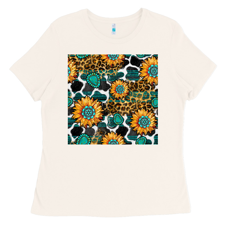 Gemstone Sunflower Leopard Seamless Pattern Ladies Tee by BundleAndBundleShop | Teevron