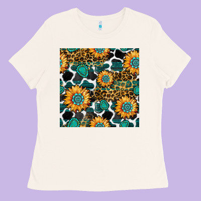 Gemstone Sunflower Leopard Seamless Pattern Ladies Tee Designed By Bundleandbundleshop