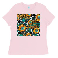 Bubblegum Pink gemstone sunflower leopard seamless pattern Ladies Tee - BundleAndBundleShop