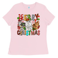 Bubblegum Pink Merry christmas cats Ladies Tee - FaDigitalArtStudio