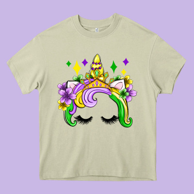 Unicorn Mardi Gras Olivia Heavy Core Tee Designed By Oliviacreatesart