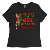 Black Just A Girl Who Loves Christmas Ladies Tee - FaDigitalArtStudio
