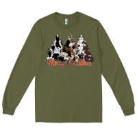 Army Green merry christmas cowhide trees Long Sleeve Tee - CowhideDigitalArt