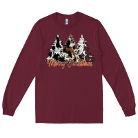 Burgundy merry christmas cowhide trees Long Sleeve Tee - CowhideDigitalArt